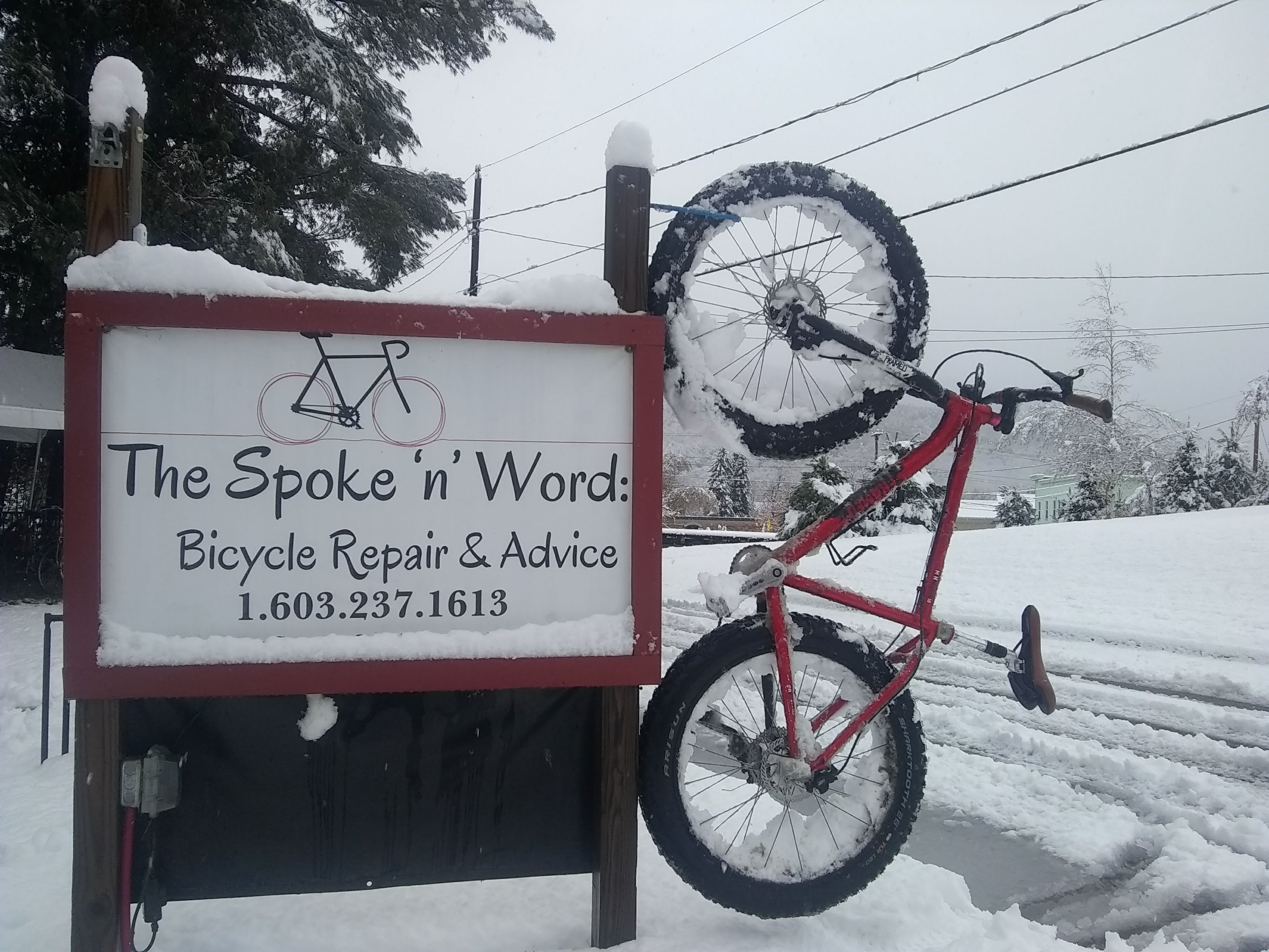 The Spoke 'n' Word Bike Shop, Bicycle, Fat bike, Snow, 10 Spring Street, Colebrook, Repair